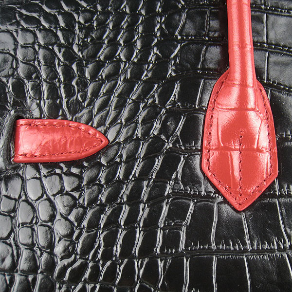 High Quality Fake Hermes Birkin 35CM Crocodile Veins Leather Bag Black/Red 6089 - Click Image to Close